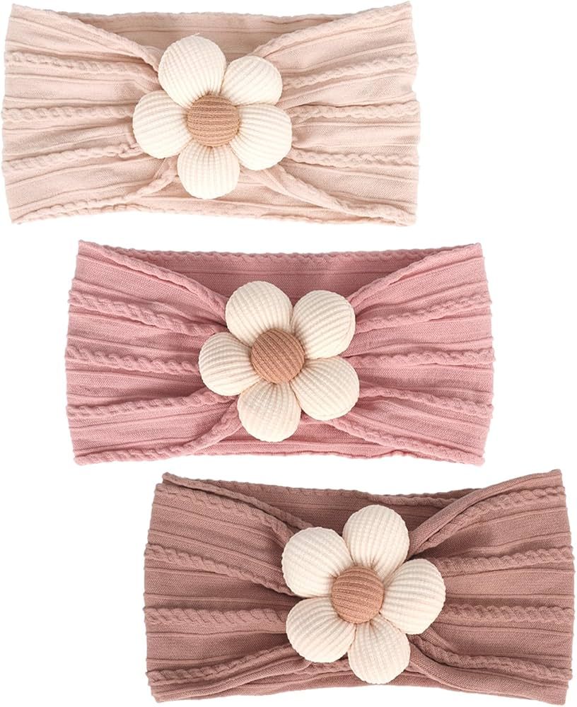 MIUXUESO 3 Pcs Baby Flower Headbands Baby Girls Nylon Headbands Soft Hairbands Hair Accessories f... | Amazon (US)