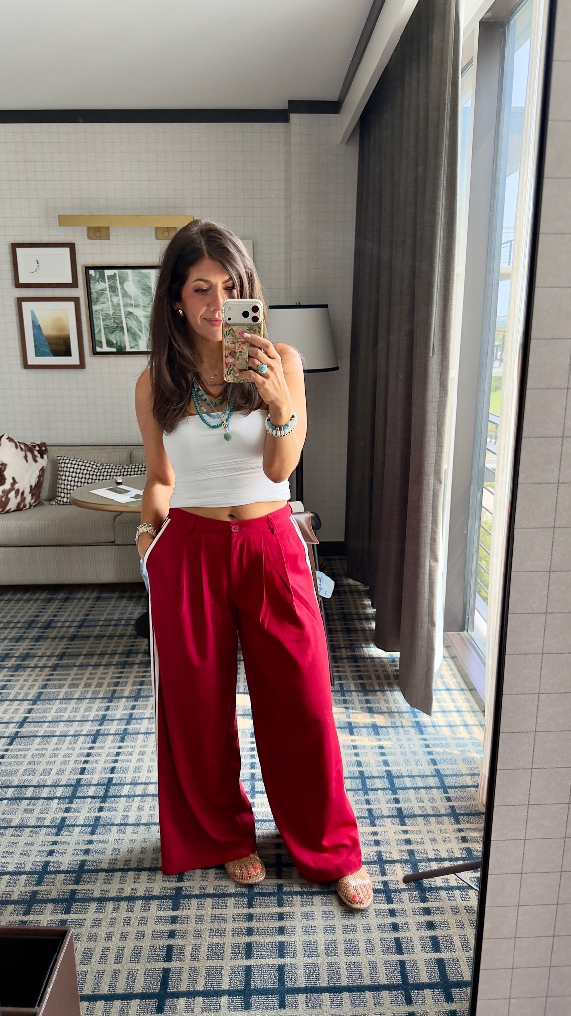 Off to brunch 
In a medium tube top and medium track pants

#LTKMidsize #LTKTall #LTKCon