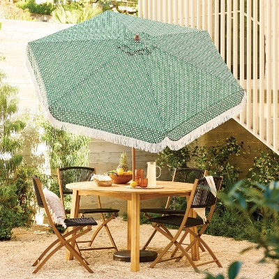Tempera 4.72"x49.21" Round Cane Fringe Outdoor Patio Market Umbrella Green | Target