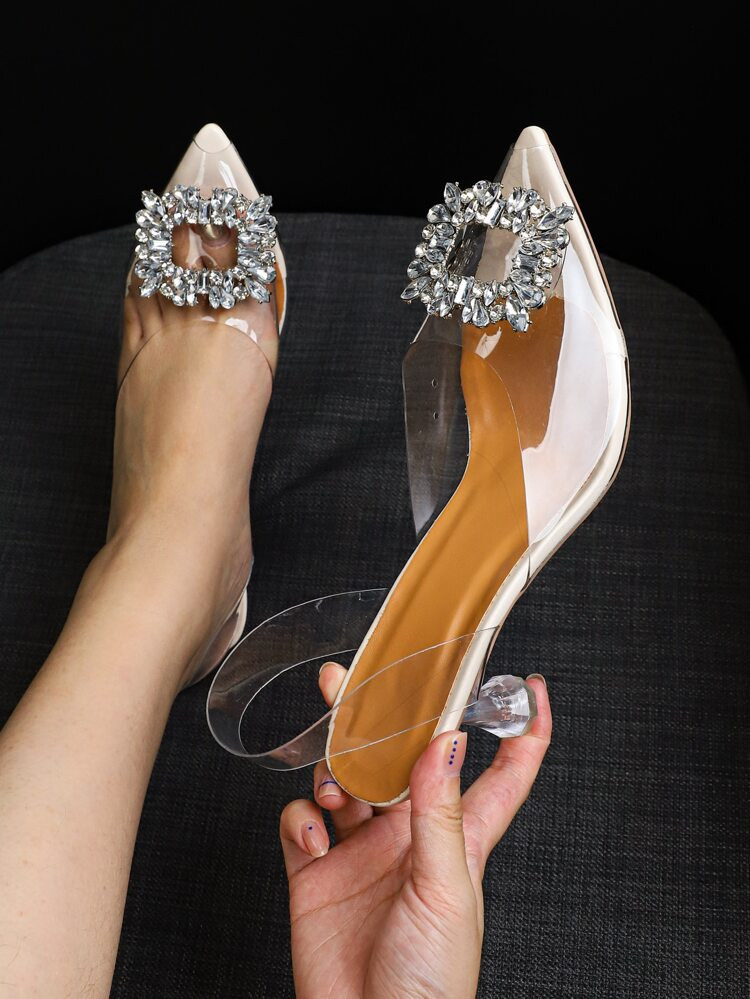 Rhinestone Decor Peep Toe Sculptural Heeled Slingback Pumps | SHEIN