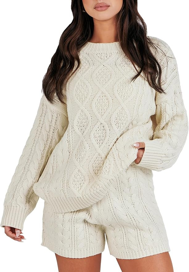 ANRABESS Women‘s 2 Piece Outfits Long Sleeve Cable Knit Chunky Oversized Pullover Sweaters 2023... | Amazon (US)