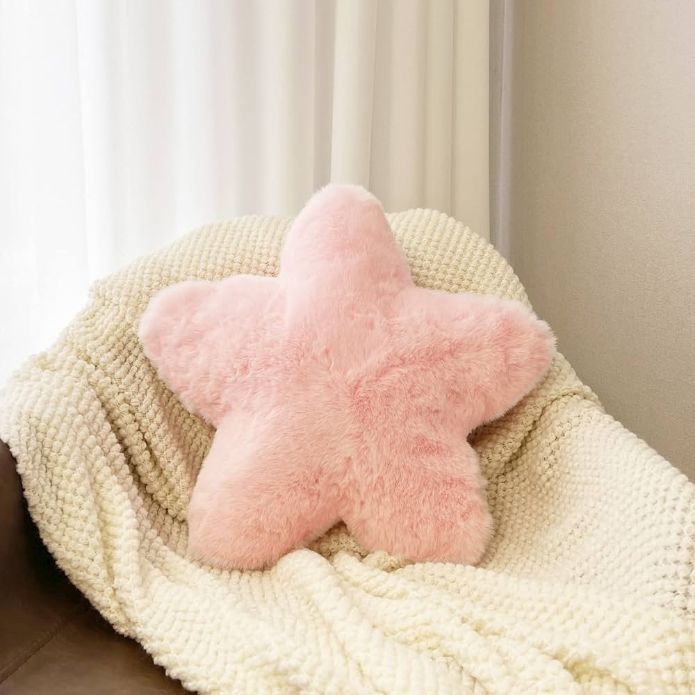 YRXRUS Star Pillows, Christmas Star Pillows, Pink Star Shaped Throw Pillow, Fluffy Faux Rabbit Fu... | Amazon (US)