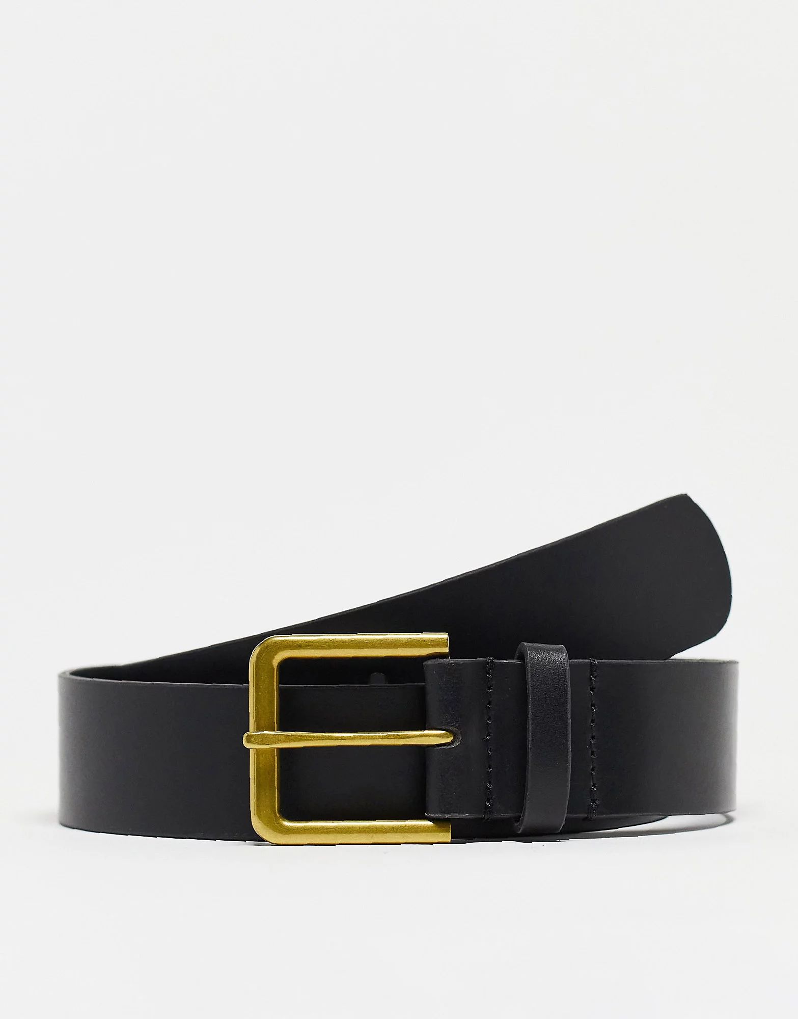 ASOS DESIGN smart leather belt with gold buckle in black | ASOS (Global)