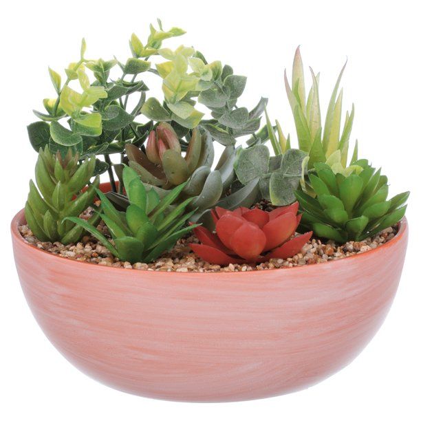 Mainstays Terracotta Artificial Plant Mixed Succulent Bowl, 6.75" H | Walmart (US)