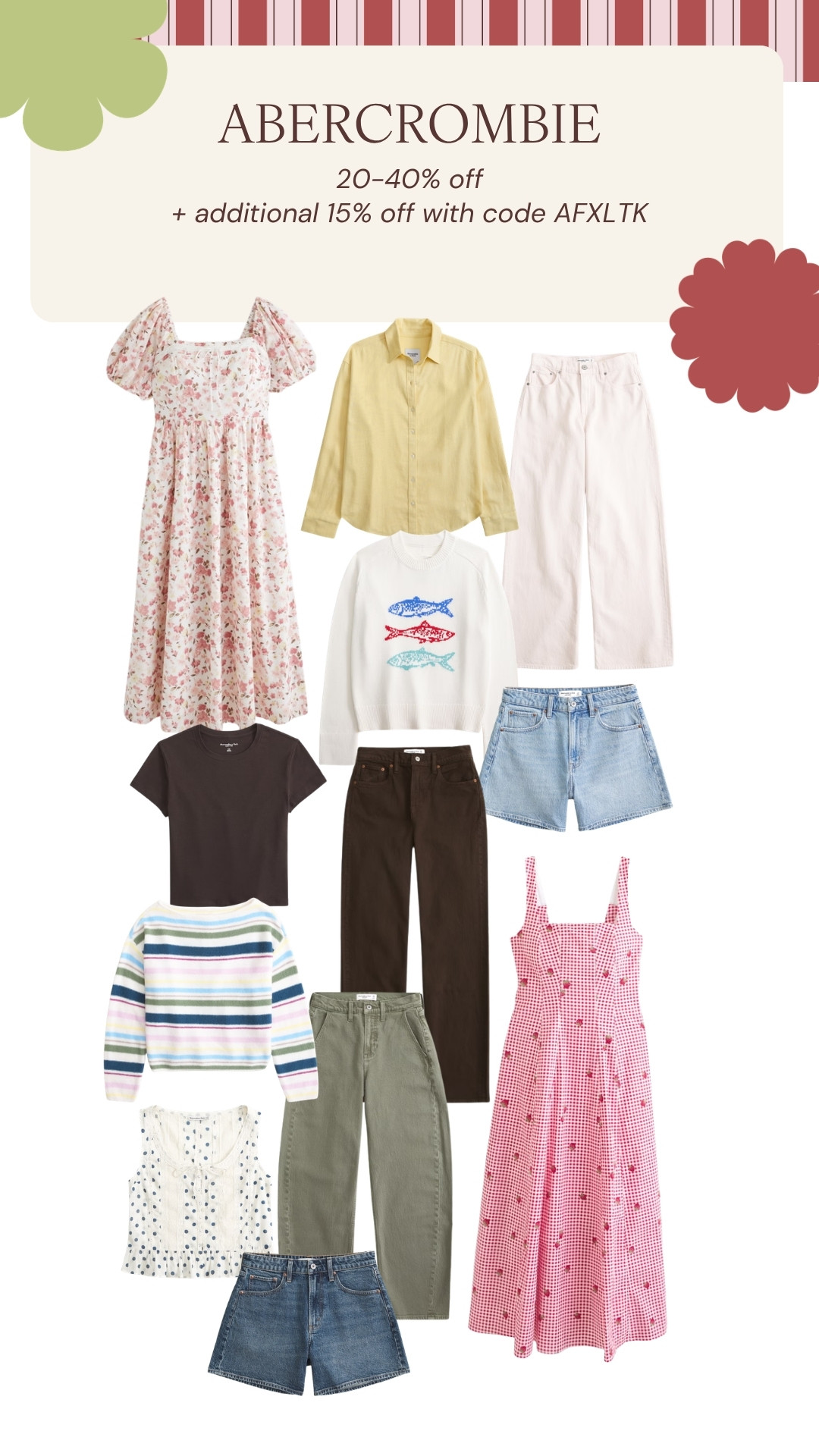 Abercrombie currently has a 20-40% off promotion with an additional 15% off with code AFXLTK. Spring faves for the Easter Holidays, floral dresses, pink, dopamine dressing, basics, jeans, shorts, polka dots 

 #LTKspring #LTKjeans