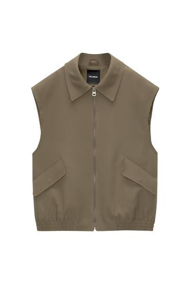 OVERSIZE FRAYED SLEEVE WAISTCOAT | PULL and BEAR UK