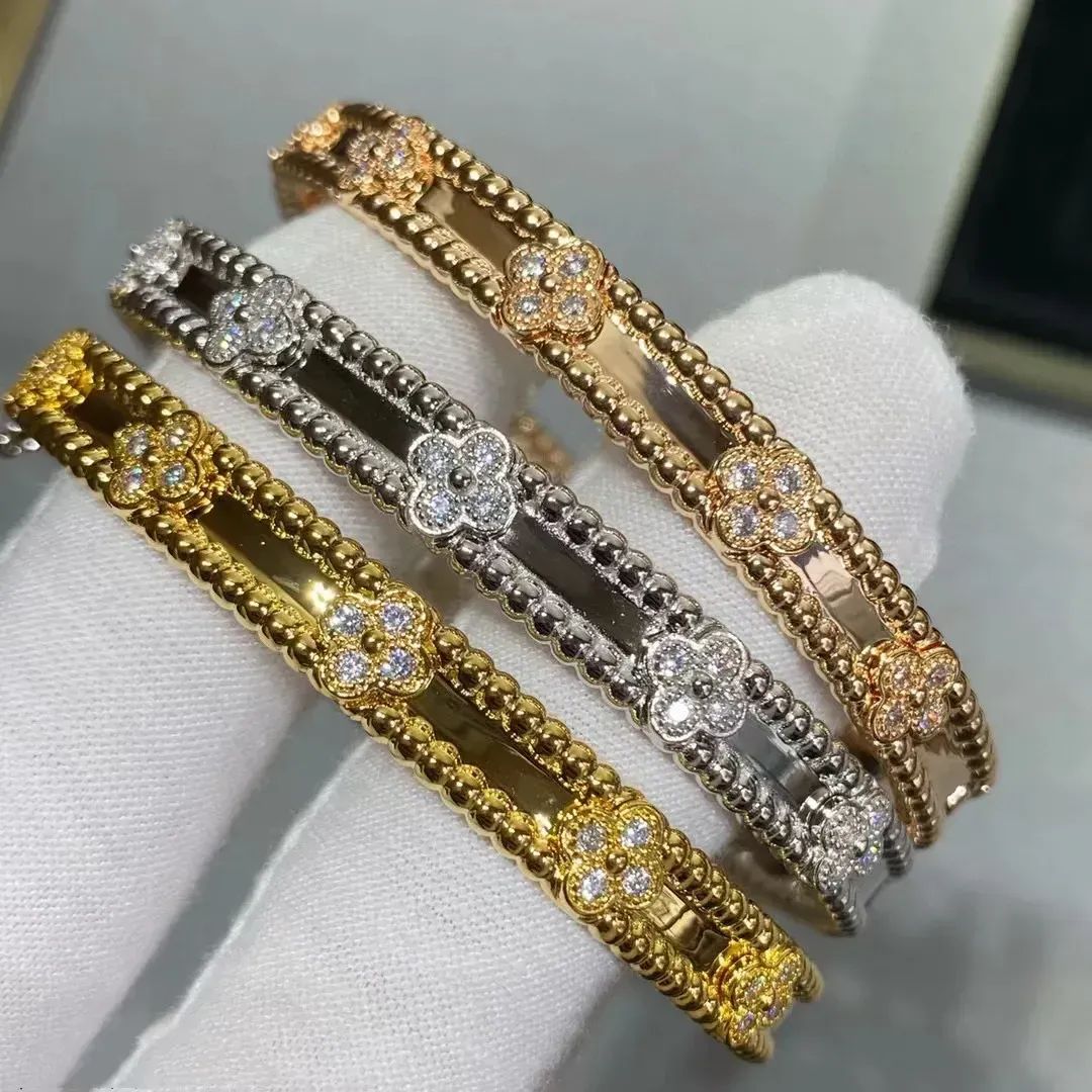 Designer Clover Bangle Brand Bracelets For Women Plated Full Crystal Four Leaf Perlee Sweet Clove... | DHGate