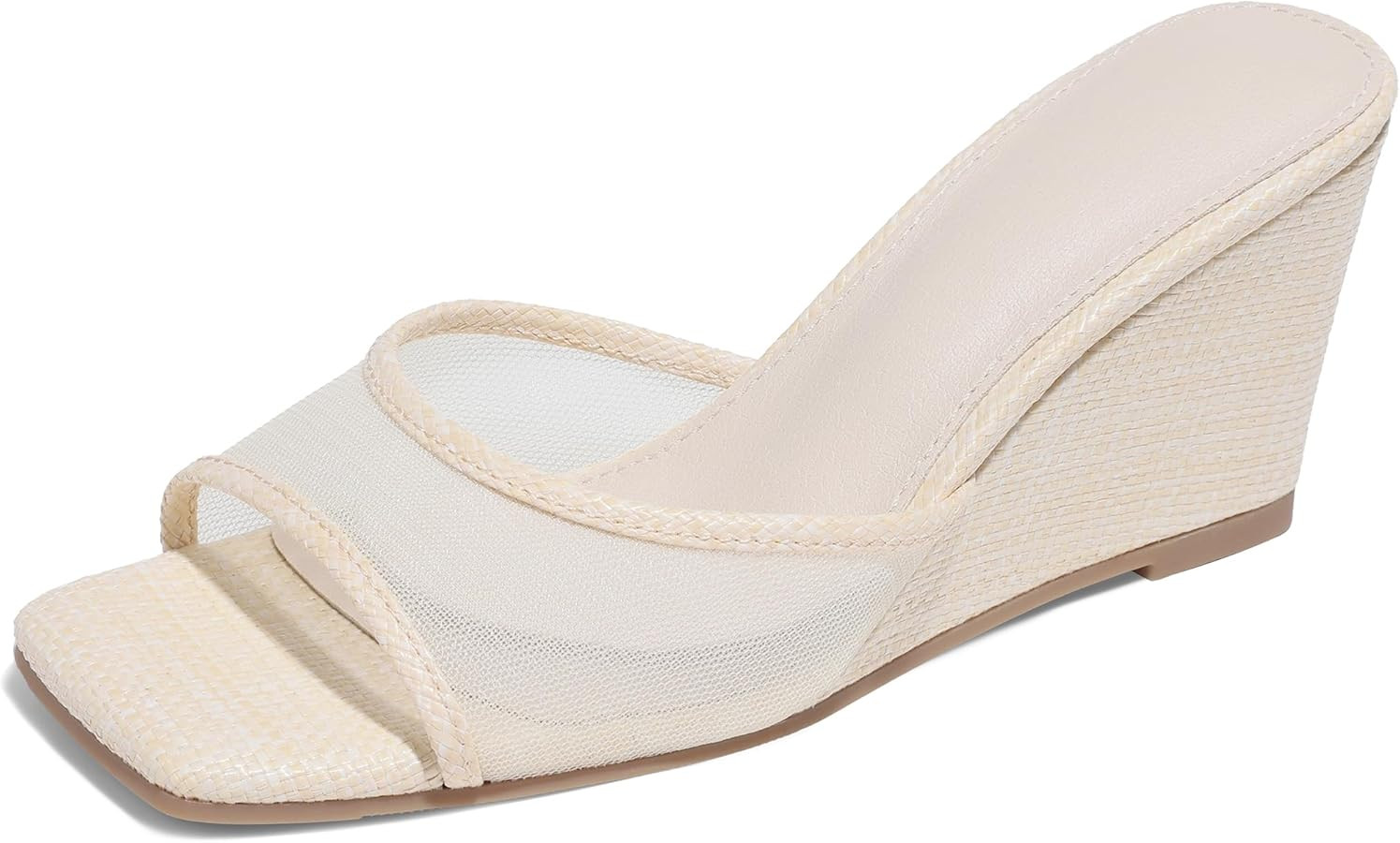Erocalli Wedge Sandals for Women Square Open Toe Raffia Dressy Sandals Comfortable Mesh Beach Sum... | Amazon (US)