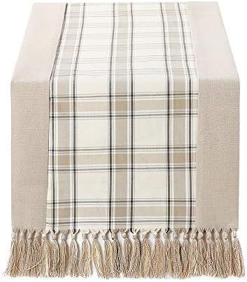 15 x 72 inch Buffalo Checks Linen Table Runner with Handmade Fringed, Rustic Farmhouse Style Wide Ta | Amazon (US)