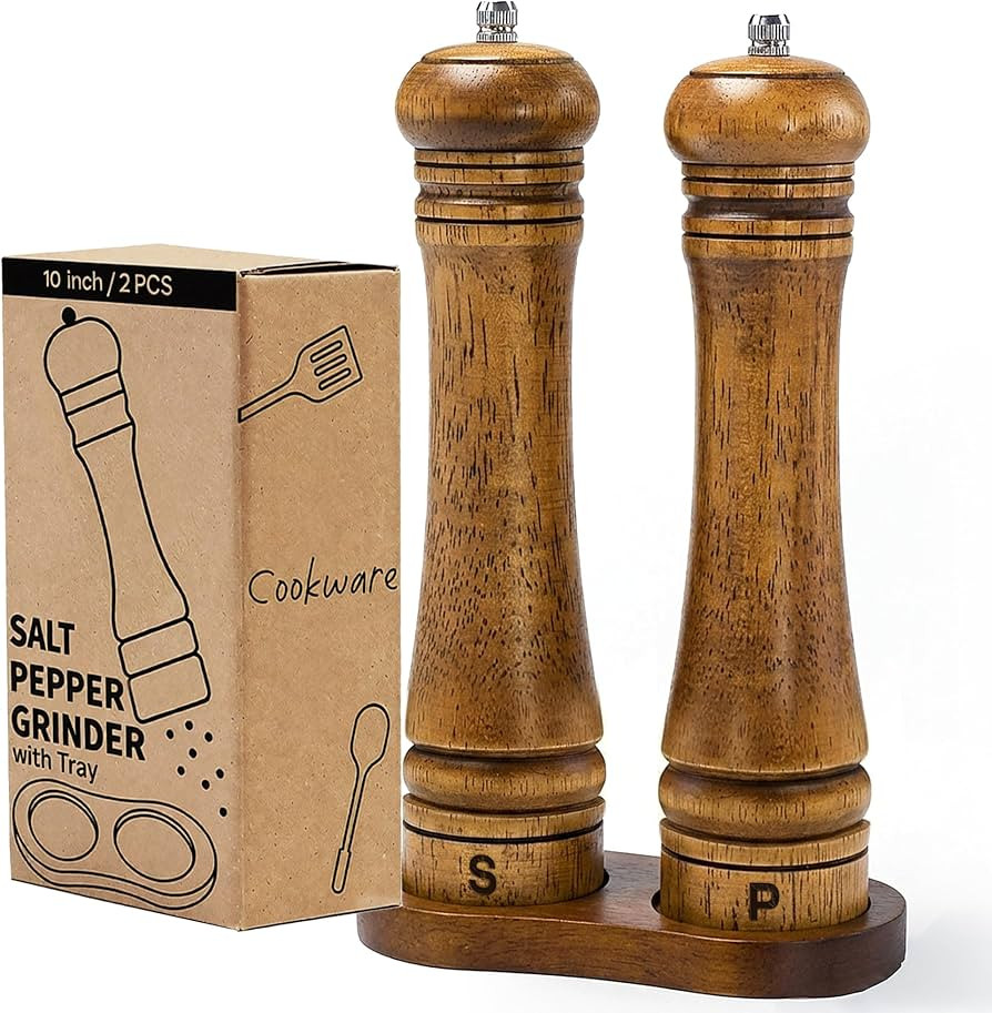 Wooden Salt and Pepper Grinder Set, Premium Oak Wood Salt Grinders Shakers, Pepper Mill with S an... | Amazon (US)