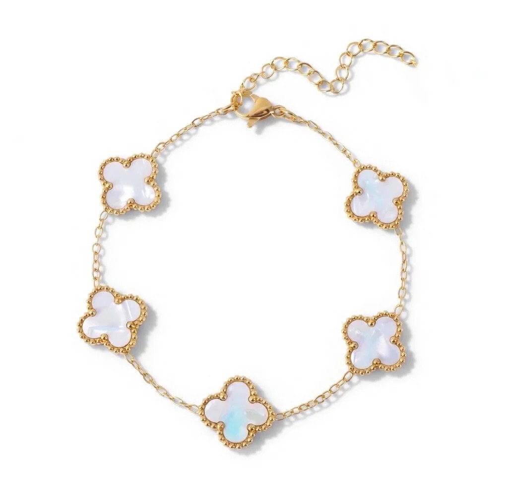 14K Gold Plated Clover Bracelets for Women - Flower Four Leaf Clover Bracelet - Mother of Pearl G... | Walmart (US)