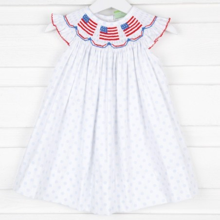 Flag Smocked Dress Light Blue Polka Dot | Classic Whimsy
