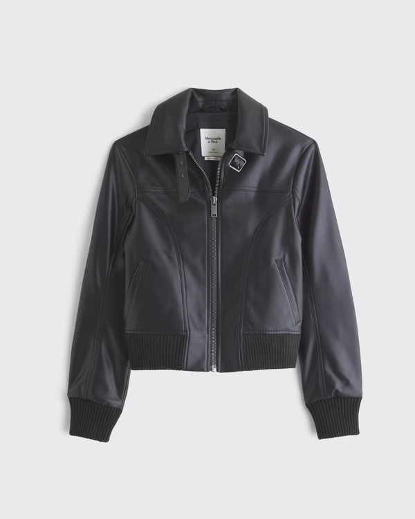 Vegan Leather Shrunken Bomber Jacket | Abercrombie & Fitch (US)