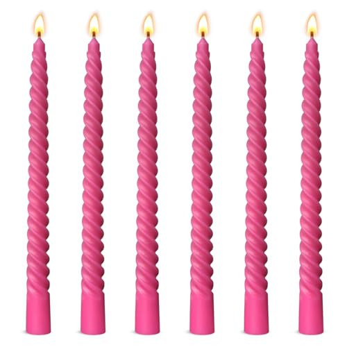 6 Pack 10 Inch Hot-Pink Spiral Taper Candles for Christmas and Holiday Home Decoration, Unscented Dripless Twisted Candlesticks for Dinner Party Wedding Valentine's Day | Amazon (US)