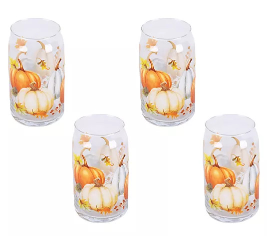Temp-tations Thanks & Giving Set of (4) 16-oz Can-Style Glasses - QVC.com | QVC