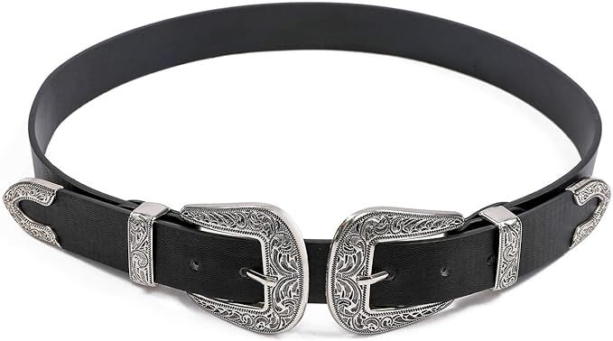 QOCAOFIG Double-Buckle Western Belts for Women, Vintage Design Leather Rhinestone Waist Belt with | Amazon (US)