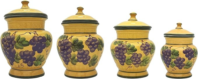 Tuscany Grape Hand Painted Ceramic 4PCs Canister Set with Lid, Kitchen Storage Jar, Food Storage ... | Amazon (US)