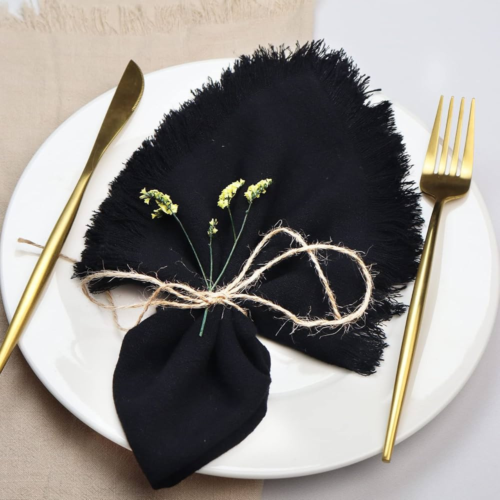 Handmade Cloth Napkins with Fringe,18 x 18 Inches Cotton Linen Napkins Set of 12 Versatile Handma... | Amazon (US)