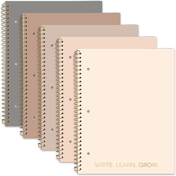 Decorably 5-Pack 140 Pages Gold Foiled Spiral College Ruled Notebook Set | 8x10.5in Spring Bound,... | Amazon (US)