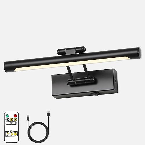 7Degobii Battery Operated Picture Light Wireless, 12in Dimmable Gallery Light Rechargeable Black Picture Lights for Wall, Swing Arm Art Light with Remote Control & Timed Settings | Amazon (US)