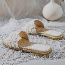 Womens Open Toe Pearl Slip On Beach Slide Sandal On Summer Fashion Flat Sandals | SHEIN