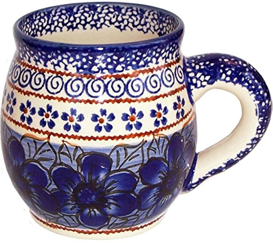 Boleslawiec Unikat Polish Pottery Bubble Mug Coffee or Tea Cup 16 oz, Eva's Collection Blue Garde... | Amazon (US)