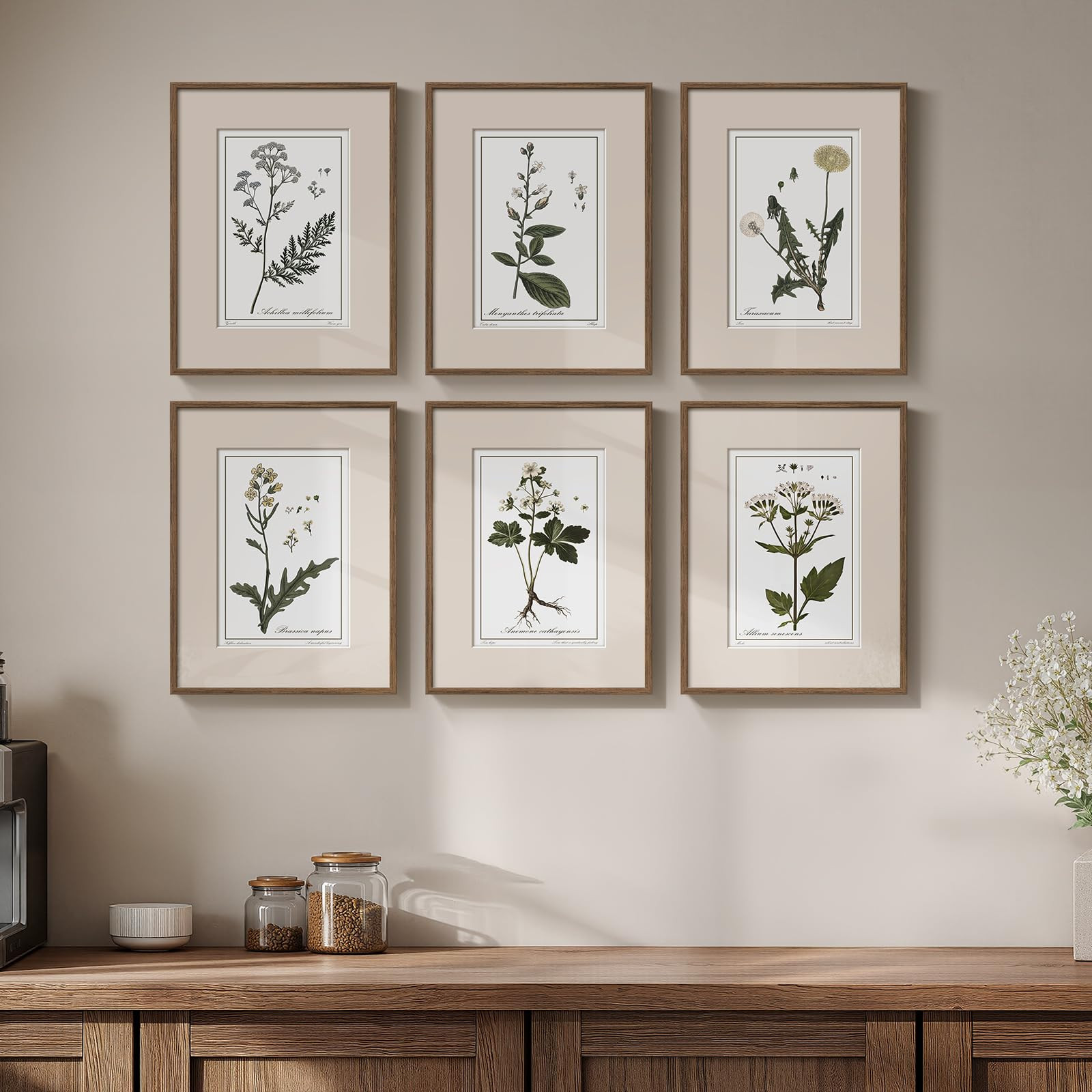 Framed Vintage Botanical Wall Art for Living Room, 6 Piece Rustic Floral Canvas Painting Prints A... | Amazon (US)