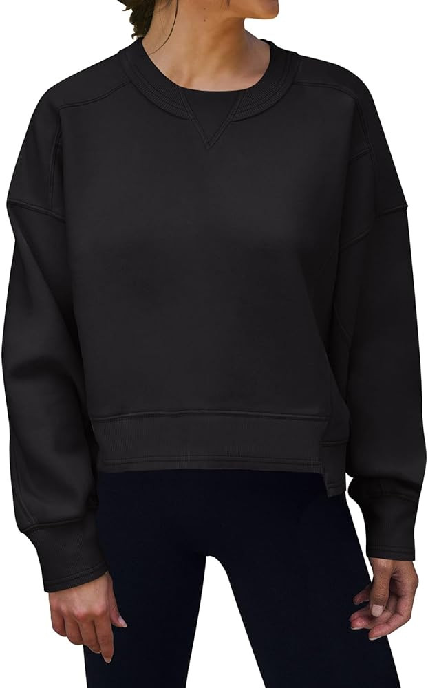 ANRABESS Women's Long Sleeve Sweatshirt Fleece Crewneck Casual Cropped Pullover Top Fall 2023 Trendy | Amazon (US)