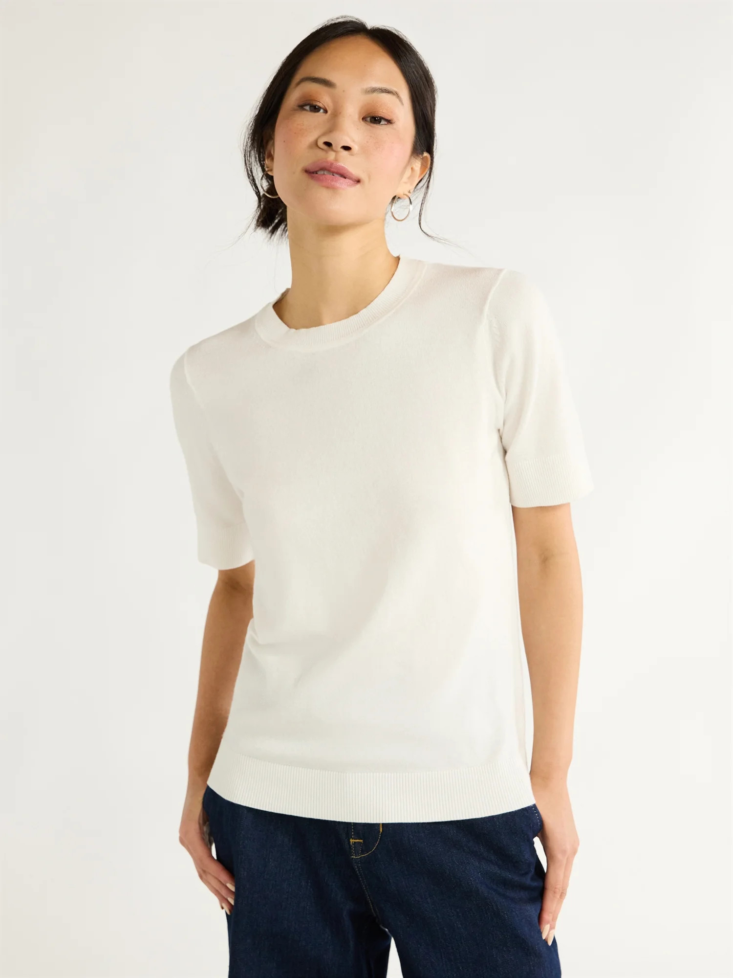 Free Assembly Women's Shrunken Sweater Tee, Sizes XS-XXL | Walmart (US)