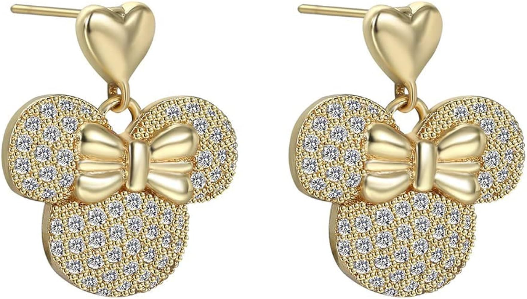 Kokoma Cute Dangle Mouse Stud Earrings Rhinestone CZ Heart Bow Knot Dangling Drop Earrings Cartil... | Amazon (US)