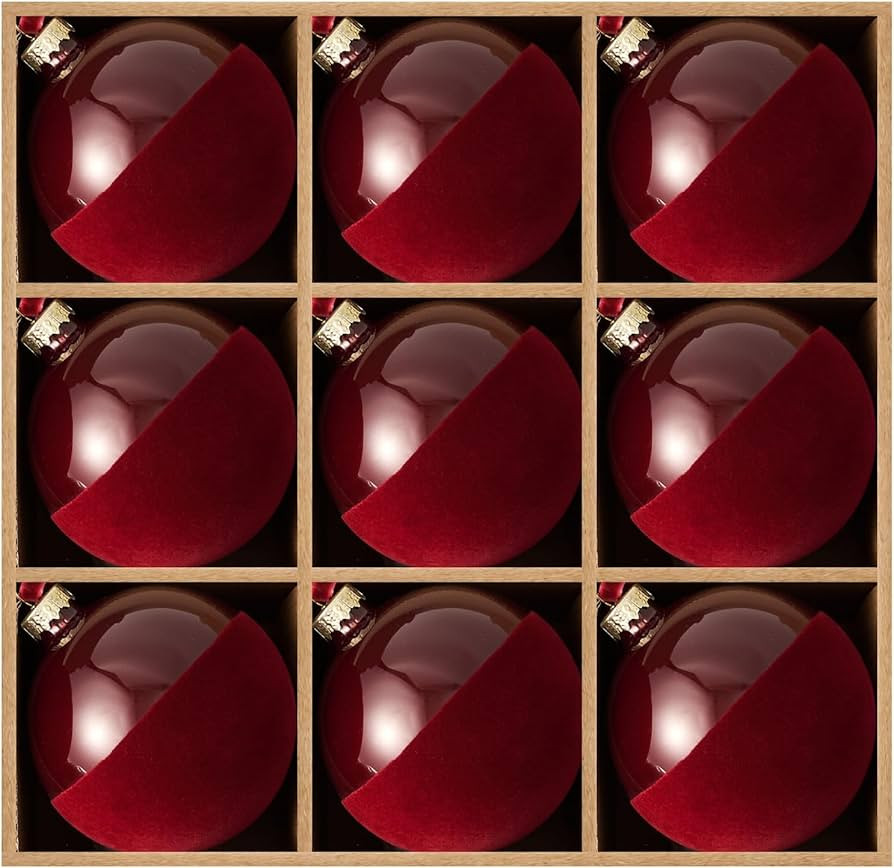 DN DECONATION 9PCS Hanging Christmas Decorations – Red Half Velvet Christmas Tree Ornament Ball... | Amazon (US)