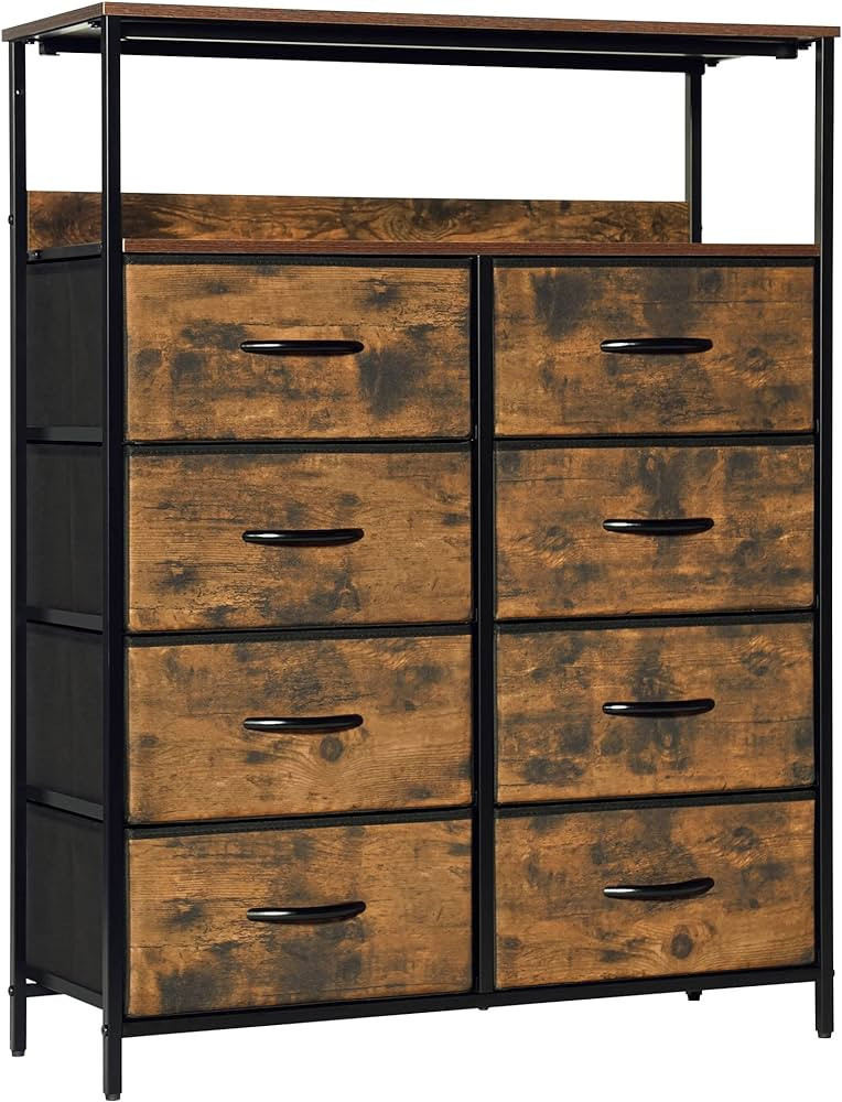 LYNCOHOME Dresser for Bedroom, 8 Drawer Dresser with Shelves for Closet, Hallway, Chest of Drawer... | Amazon (US)