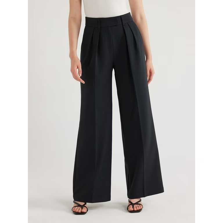 Scoop Women's High Waist Pleated Wide Leg Crepe Pants, 31.5" Inseam, Sizes 0-18. | Walmart (US)