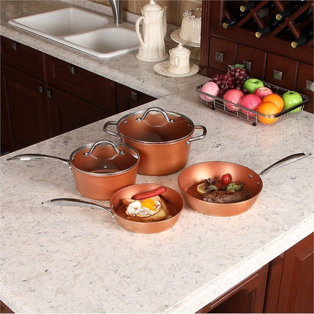 MF Studio 6 Piece Nonstick Cookware Set Copper Hammered Induction Saucepans Set - Walmart.com | Walmart (US)