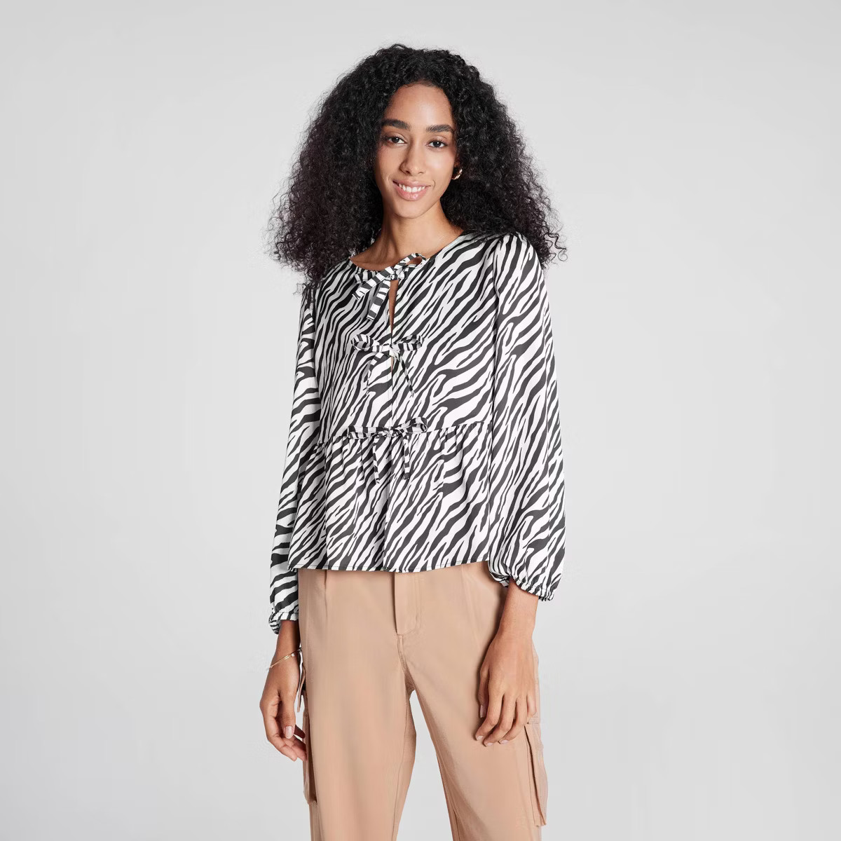 Women's Ballon Long Sleeve Tie Front Blouse - A New Day™ | Target