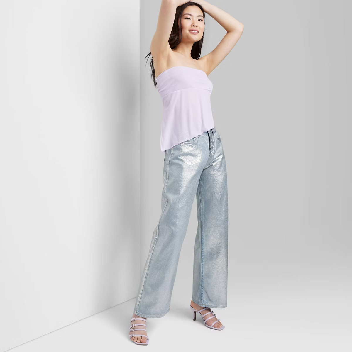 Women's High-Rise Wide Leg Coated Baggy Jeans - Wild Fable™ Silver Metallic | Target
