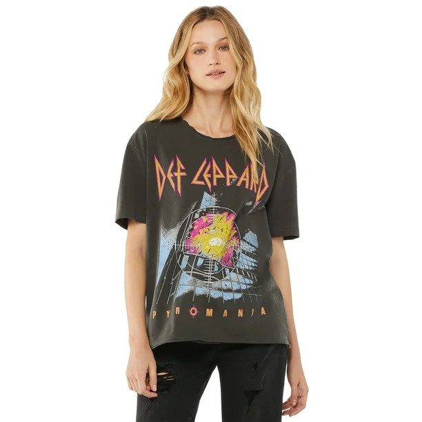 Scoop Women's Def Leppard Split Seam Hem Boyfriend T-Shirt | Walmart (US)