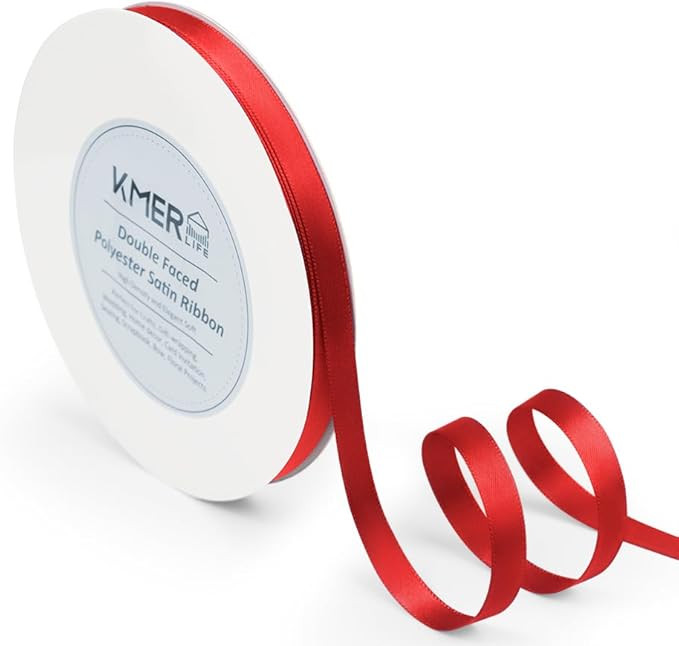 3/8 inch x 50 Yards Double Faced Polyester Red Satin Ribbon, Perfect for Gift Wrapping Very Suita... | Amazon (US)