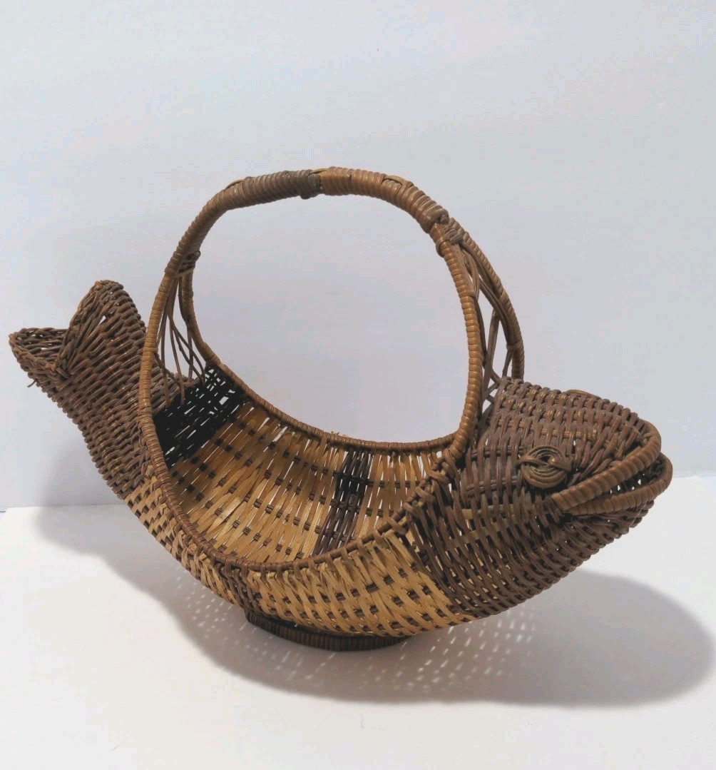 Vtg. Wicker Woven Fish Nautical basket Farmhouse Rustic | eBay US