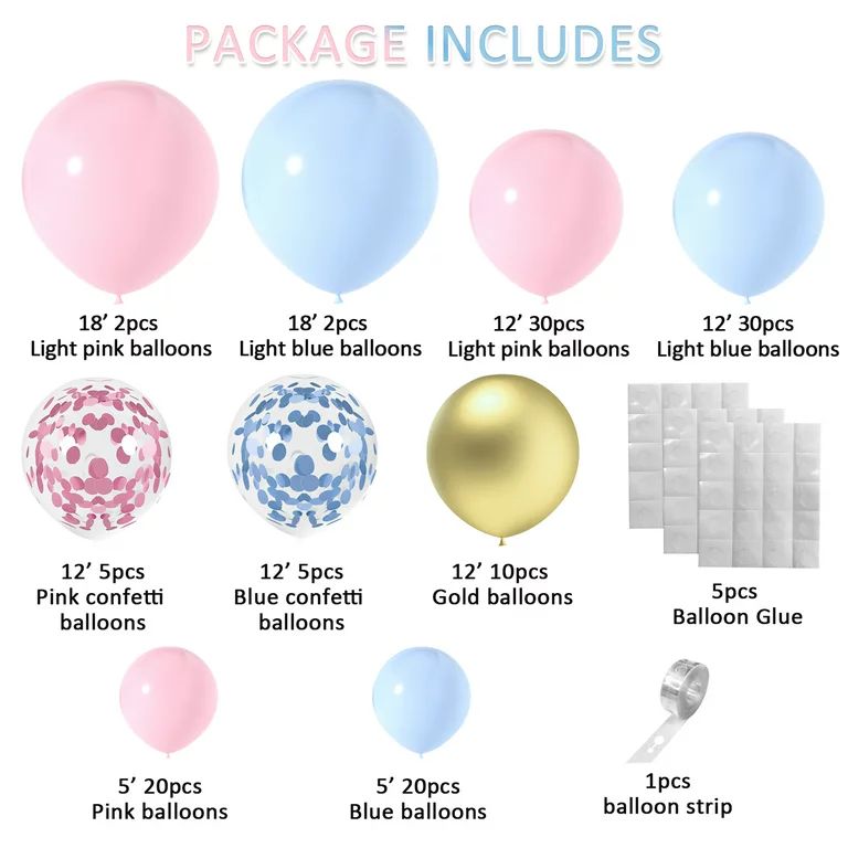 Janinus Pink and Blue Balloon Garland Arch Kit-130 PCS 5+12+18 inch Pink Blue Confetti Gold Latex... | Walmart (US)