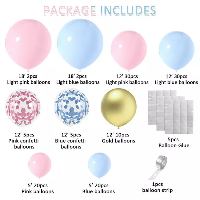 Blue And Pink Gender Reveal Party Balloon Kit, Includes 18-inch boy Or  Girl Printed Black Balloons, Pastel Pink Balloons, Light Blue , White ,  Metallic Gold , White boy Or Girl Printed 
