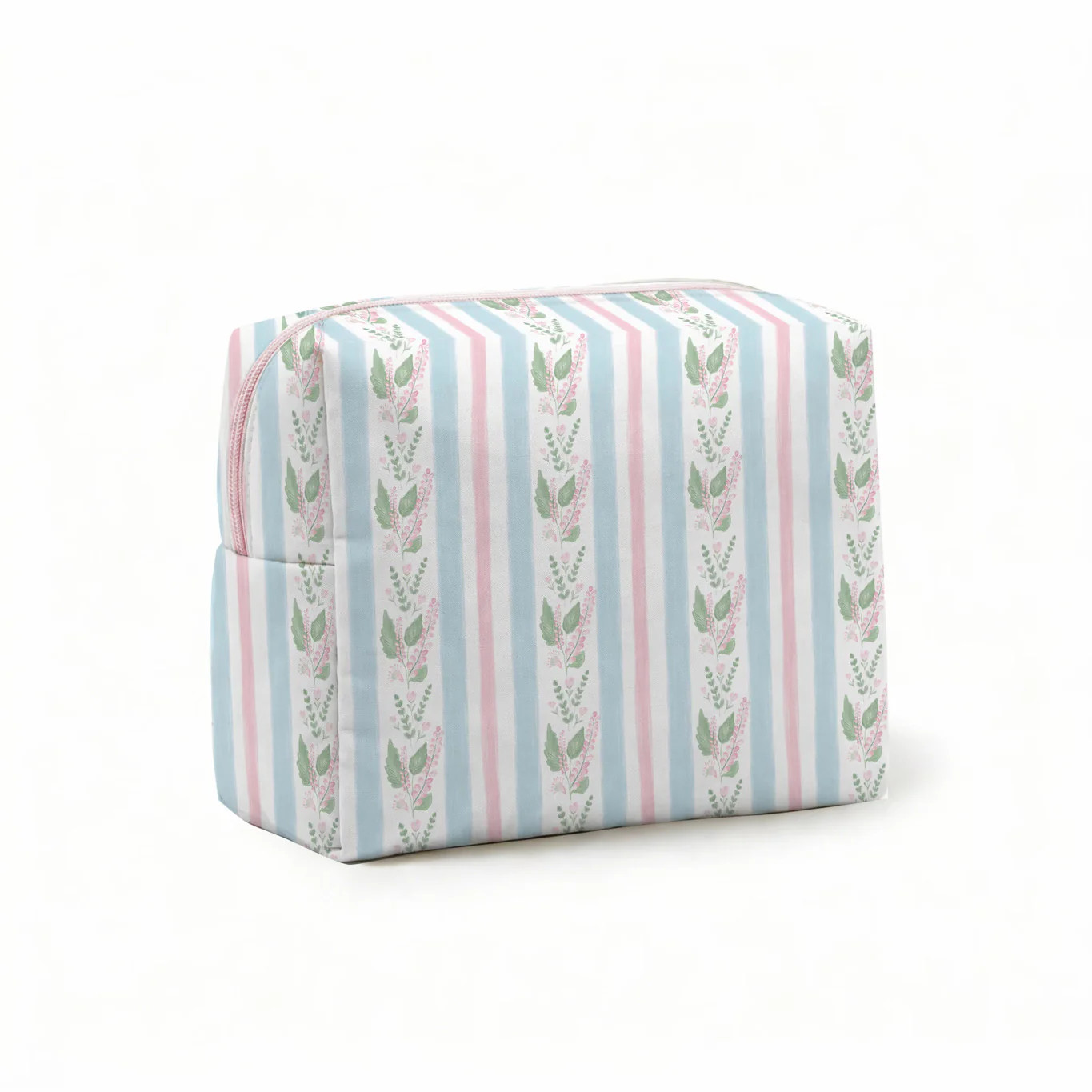 Blue Floral Stripe Cosmetic/Tote Bag | Hamner Hill