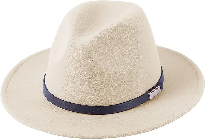 Lanzom Women Lady Retro Wide Brim Floppy Panama Hat Belt Buckle Wool Fedora Hat | Amazon (US)