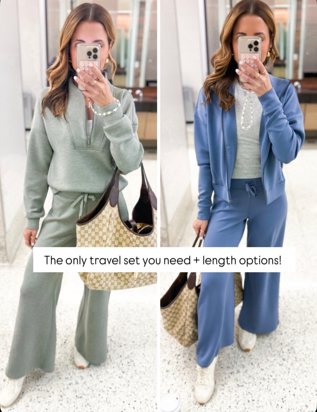 My travel outfit of the day! The best matching sets in XS petite pants/XS in top. Airport outfit. Gucci Mercato tote large. Tory Burch field sneakers - i went up half a size. LISAMARIEXSPANX for 15% off first order & free shipping.

#LTKootd #LTKTravel #LTKgrwm