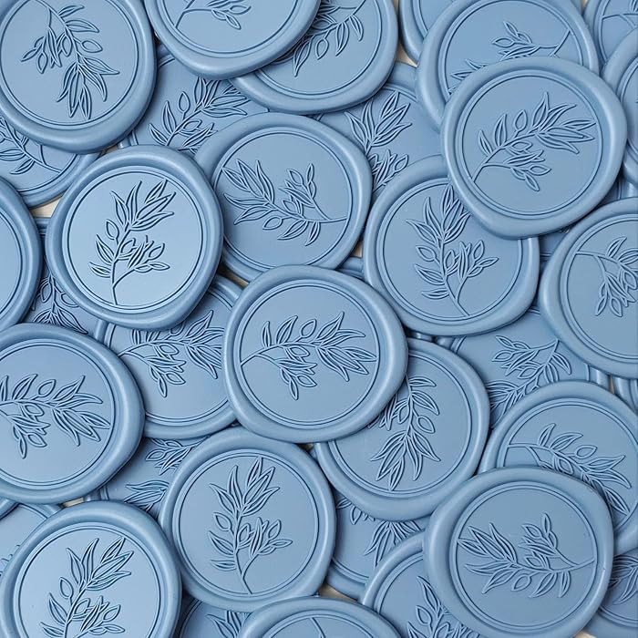 50Pcs Dusty Blue Self-Adhesive Wax Seal Stickers - Wax Seal Perfect for Wedding Invitation or Env... | Amazon (US)