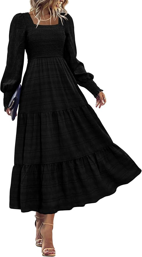 KIRUNDO Spring Dresses for Women 2026 Wedding Guest Maxi Long Sleeve Summer Smocked High Waist Fl... | Amazon (US)