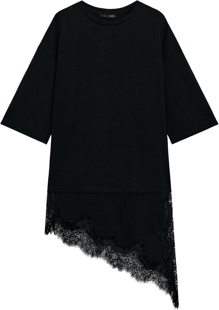 Colorful world Combination Lace T-Shirt for Women Oversized Tshirts Crewneck Short Sleeves Tees T... | Amazon (US)