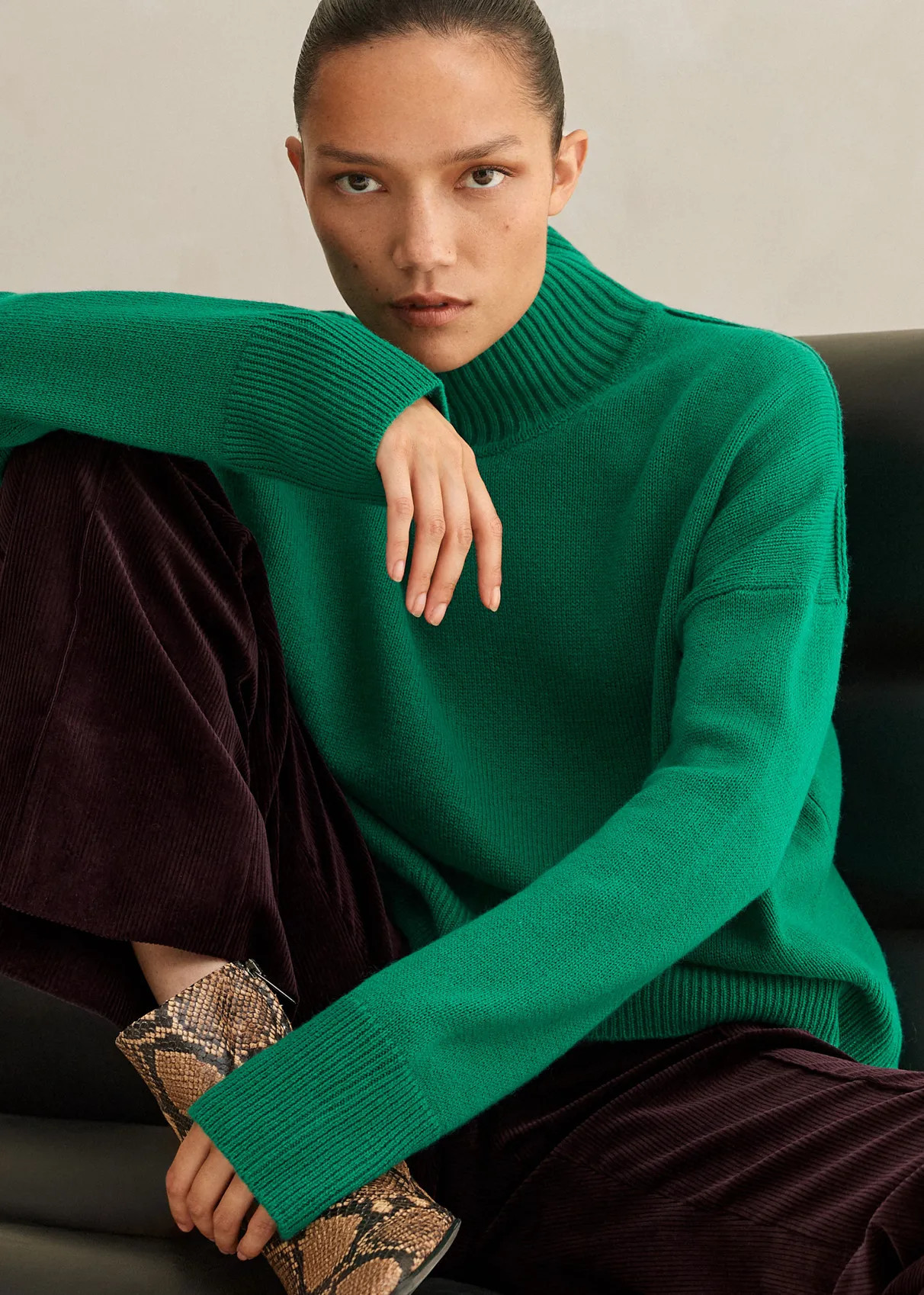 Merino Cashmere High Neck Curved Hem Sweater | ME+EM US