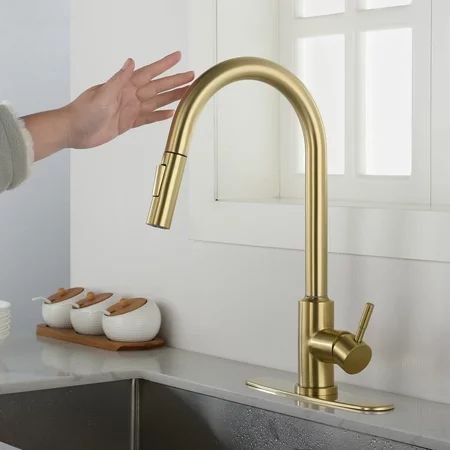 Drop-Down Nozzle Touch Remote Control Faucet With Drop-Down Nozzle-Brush Gold Touch Kitchen Faucet | Walmart (US)