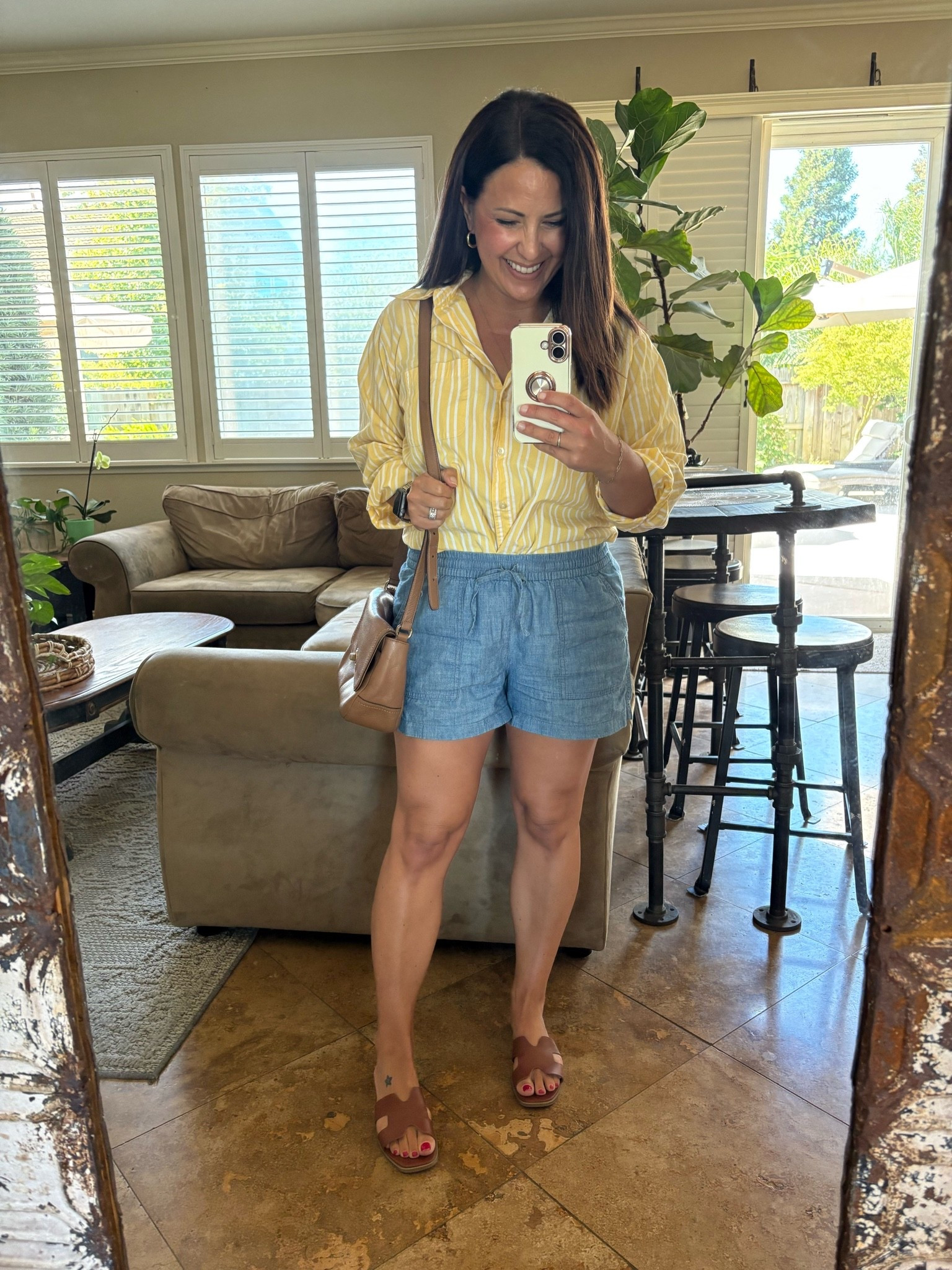 Sunshine stripes, linen shorts, and comfy sandals—the kind of outfit I reach for all summer long. ☀️💙 Everything is lightweight, comfortable, and easy to mix and match.

#LTKmomlife #LTKOver40 #LTKPetite
